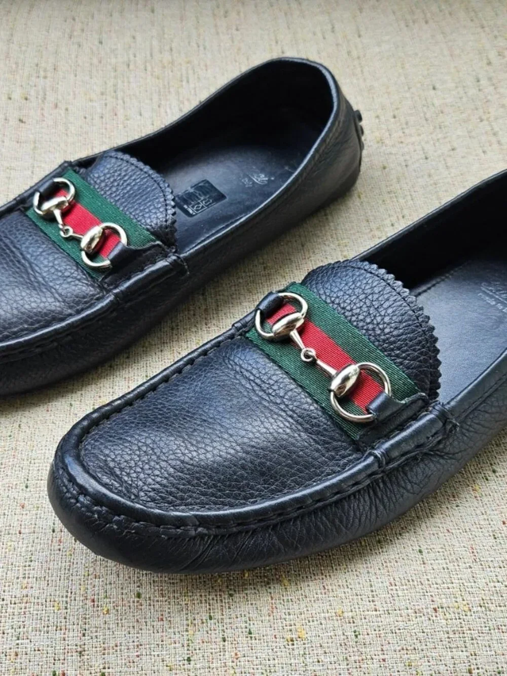 Gucci Men Shoes Loafer Black Leather Upper SlipOn Drive Moc Size 40.5 Made Italy